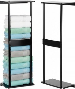 Törölközőtartó Polc Akasztós Fürdőszoba Loft Fekete Fém Fali