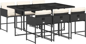 vidaXL 7 részes fekete polyrattan kerti étkezőgarnitúra párnával