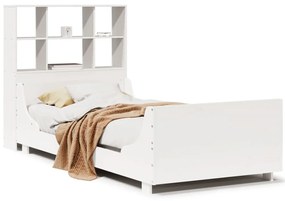 fehér tömör fa könyvespolcos ágy matrac nélkül 90 x 200 cm