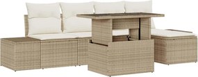 vidaXL Kerti Kanapé Szett párnával 6 pcs Beige és krém polirattan