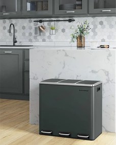 SORT szelektív hulladékgyűjtő 54 l (3×18 l), antracit/ezüst SongmicsHome