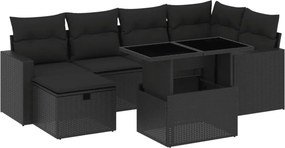 vidaXL 7 részes fekete polyrattan kerti ülőgarnitúra párnával