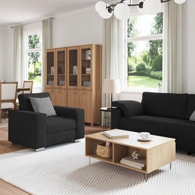 3 darabos kanapé szett párnákkal fekete szövet