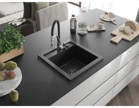 Mexen Vito, 1 kamrás gránit mosogató 490x520x210 mm és Aster mosogató csaptelep, fekete-ezüst metál, 6503-73-73450-07-B