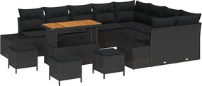 vidaXL Kerti Kanapé Szett párnával 13 pcs Fekete polirattan