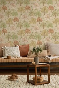 Holden Decor Wanderlust Solana bézs-korall fa mintás vlies tapéta – 92030