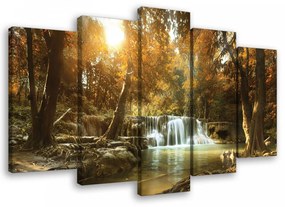 Vászonkép 5 darabos Napsütötte erdő csorgadozó patakkal 100x60 cm méretben