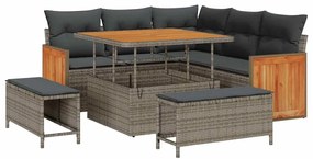 vidaXL Kerti Kanapé Szett párnával 9 pcs Szürke polirattan