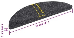 15 db sötétszürke öntapadós lépcsőszőnyeg 56x17x3 cm