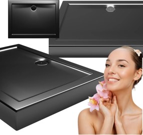 Fürdőszobai Zuhanytálca Téglalap Alakú Fekete 100X80 Akril Laminart