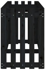 fekete tömör fenyőfa kerti magaságyás kerítéssel 200x50x70 cm