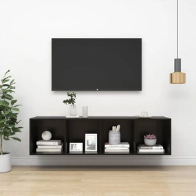Magasfényű fekete forgácslap fali tv-szekrény 37x37x142,5 cm