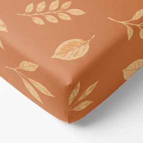 Goldea pamut gumis lepedő - narancssárga őszi levelek 90 x 200 cm