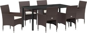 vidaXL Kert étkező szett párnával 7 pcs Barna polirattan