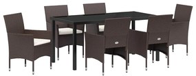 vidaXL Kert étkező szett párnával 7 pcs Barna polirattan