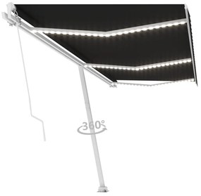 Antracitszürke kézzel behúzható LED-es napellenző 600x300 cm