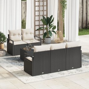 6 részes kerti kanapé szett párnákkal fekete rattan, 2 személyes kerti kanapé párnákkal fekete rattan