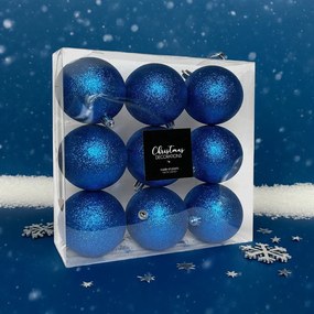 Kék glitteres műanyag karácsonyi gömb szett 9x8cm