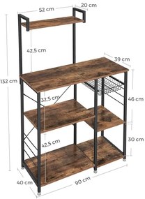 MARGE konyhai polcos állvány, barna/fekete