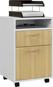 HOMCOM Mobil Irodai Irattartó Szekrény Fiókkal és Nyomtató Állvánnyal 40x35x60 cm Természetes és Fehér | Aosom