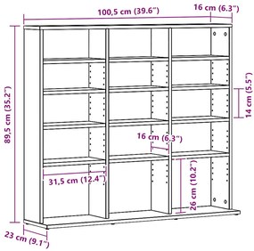 fekete tölgyszínű szerelt fa CD-szekrény 100,5x23x89,5 cm