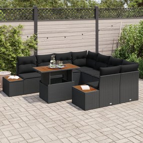 9 darabos kert kanapé szett párnákkal Fekete Poly Rattan
