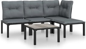 vidaXL 5 részes fekete-szürke polyrattan kerti ülőgarnitúra