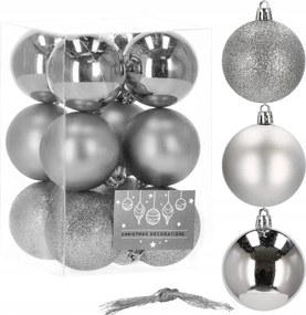 Karácsonyfadísz Törhetetlen 12 db-os 6 cm-ES Karácsonyfadísz Szett Ezüst Prémium