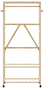 bambusz ruhaállvány polcokkal és kerekekkel 90x40x179,5 cm