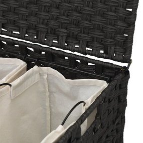 fekete rattan szennyeskosár kerekekkel 66x35x60 cm