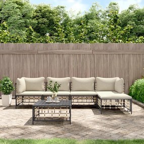 6 részes antracitszürke polyrattan kerti ülőgarnitúra párnákkal