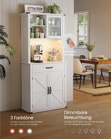 Vasagle LED-es Konyhai Tálalószekrény Ajtókkal és Fiókkal, Vidéki Stílus, Felhőfehér, LIRY