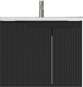 Piramida EURIDIKA fali fürdőszobabútor - műmárvány mosdóval -2 ajtós - PINO FEKETE - 65 x 48 x 53 cm