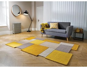 Collage sárga-bézs gyapjú szőnyeg, 120 x 180 cm - Flair Rugs