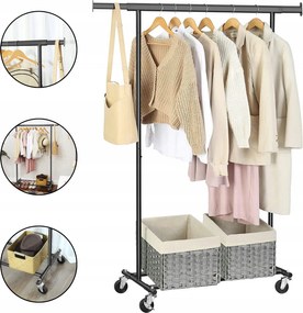 Mobil Gurulós álló ruhaakasztó Állítható Rúd polccal