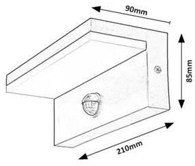Rabalux 77116-LED Kültéri fali lámpa érzékelővel ZARAGOZA LED/9W/230V IP54  fehér