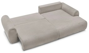 Világosszürkés bézs kordbársony kinyitható sarokkanapé (jobb oldali) Lucien – Bobochic Paris