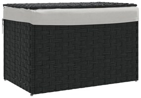 fekete polyrattan szennyeskosár fedéllel 55,5 x 35 x 34 cm