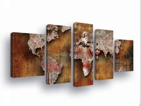 Vászonkép 170x100 moduláris világtérkép vintage textúra utazás fali dekoráció