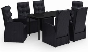 vidaXL 7 részes fekete kerti étkezőgarnitúra párnákkal