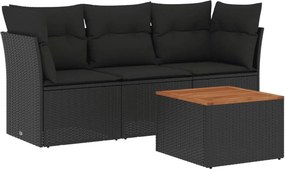 vidaXL 4 részes fekete polyrattan kerti ülőgarnitúra párnákkal