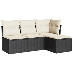 vidaXL 4 részes fekete polyrattan kerti ülőgarnitúra párnákkal