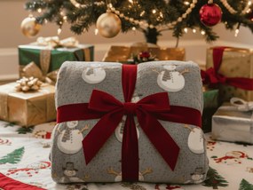 Sötétben világító karácsonyi mikroplüss pléd SNOW BUDDY, szürke Méret: 150 x 200 cm