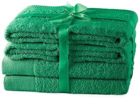Zöld frottír pamut törölköző és fürdőlepedő készlet 6 db-os Amari – Restilo