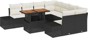 vidaXL Kert étkező szett párnával 9 pcs Fekete és Krém