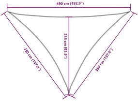 piros háromszögű oxford-szövet napvitorla 3,5 x 3,5 x 4,9 m