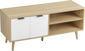 HOMCOM Modern TV állvány 2 ajtóval és 2 tárolóspolccal 46"-os TV-hez, 110x39x48.8 cm, Természetes és Fehér | Aosom