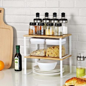 SONGMICS 4 db-os konyhai polcrendszerező szett, fém és fa, fehér/bézs