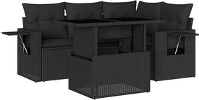 vidaXL 5 részes fekete polyrattan kerti kanapészett párnákkal