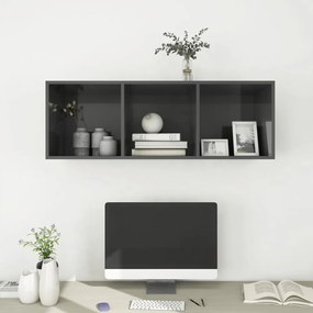 magasfényű szürke szerelt fa fali TV-szekrény 37 x 37 x 107 cm
